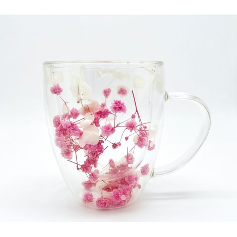 Verre à double paroi fleurs séchées et sable doré 350 ml motif n° 17