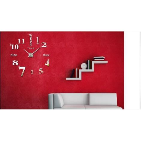 Autocollant d'effet de miroir 3D Horloge murale numérique de DIY Argent moderne décoration (1/4)
