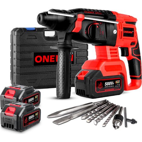 Professioneller Bohrhammer 2000W  26mm Bürstenloser Akku-Bohrhammer mit 4 Funktionen  - Mit 2 Akkus und 1 Ladegerät