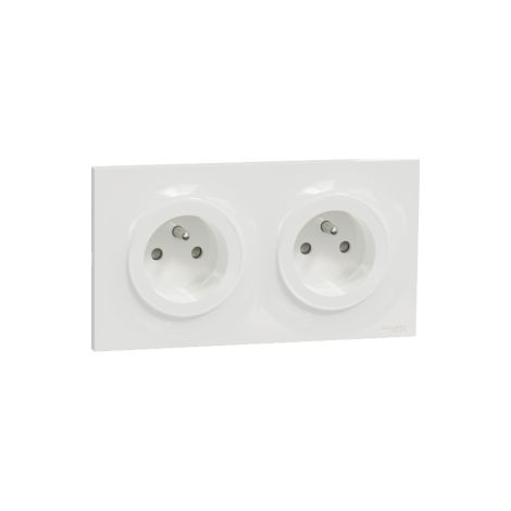 Schneider - Odace 2011 - Double prise de courant + Plaque - Blanc - Ref. : S520059x2 + S520704 (1/5)