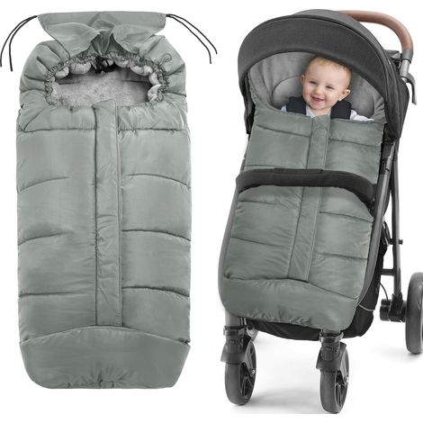 Chancelière universelle imperméable pour poussette, capuche amovible et doublure en peluche pour l'hiver, sac de couchage convertible pour la plupart des poussettes, en gris. (1/5)