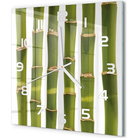 Horloge Murale Carrée Contemporaine en Verre Silencieuse Salon Cuisine Bureau Bambou 30x30 cm (1/5)