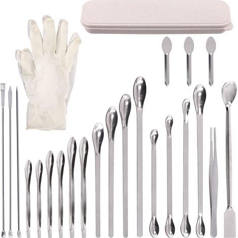 Lot de 23 micro-spatules en acier inoxydable pour laboratoire, spatules de laboratoire, cuillère en acier inoxydable, longue cuillère d'échantillonnage pour poudres et gel (1/5)
