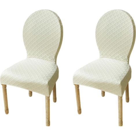Funda elástica para silla de comedor con respaldo redondeado, apta para su uso en el comedor y la cocina, 2 unidades, color beige. (1/5)