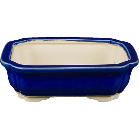 Vaso per bonsai rettangolare in gres smaltato blu 13,5x9,5x3,5 cm - YM30