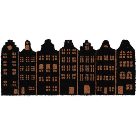 Paillasson en forme de maisons de canal en fibre de coco - Noir/Marron - L 31,9 x P 76,2 cm - Livraison gratuite (1/3)