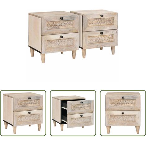 vidaXL Holz Nachttisch - Nachttisch 2 pcs Beige 40 x 33 x 46 cm Massivholz Akazie (1/5)