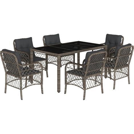 Maison Exclusive - 7-tlg. Garten-Essgruppe mit Kissen Grau Poly R