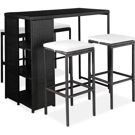 Set de bar para jardín 5 pzas y cojines ratán sintético negro vidaXL