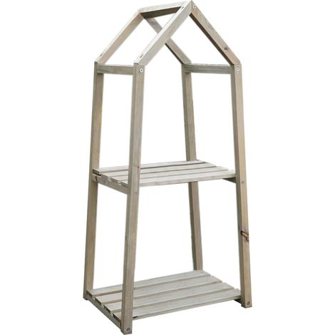 Holz Blumenregal natur - 76 x 36 cm - Pflanzentreppe mit 2 Ablagen - Deko Blumen Ständer Pflanzen Regal Treppe