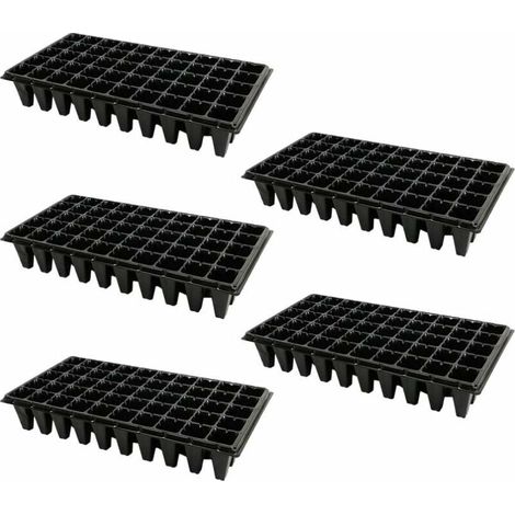Set di 5 vassoi per la coltivazione di piante, 50 celle per la germinazione dei semi e la propagazione delle piantine, in plastica nera. (1/4)