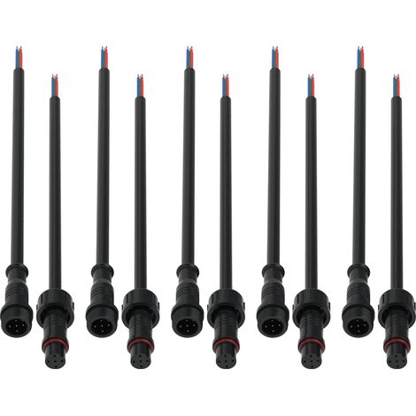 Connecteurs étanches 5 Paires 5 Broches 5 Cœurs IP65 Connecteur électrique étanche avec Câble d'extension 24AWG 20cm pour Ruban LED Intérieures et Extérieures écrou de Petite Taille 15mm (1/5)