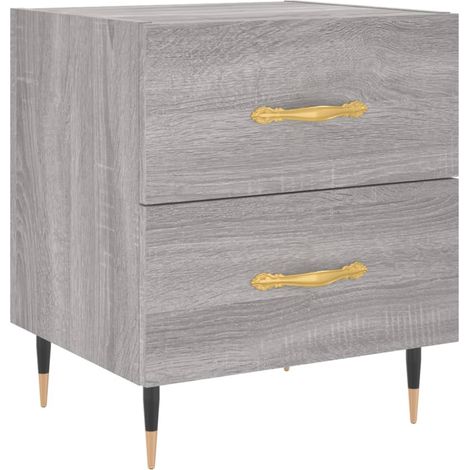 Mesita de noche con dos cajones 40 x 35 x 47,5 cm madera de ingeniería color gris y hierro DEC034612