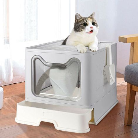 katzenklo mit Deckel XXL katzentoilette Faltbarer Geschlossener Mülleimer mit Abdeckung, Schublade und Streuschaufel (1/5)