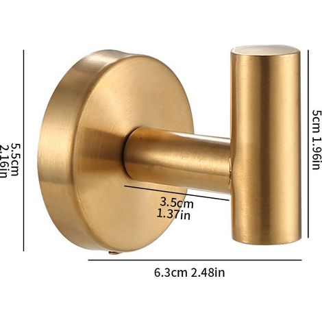 Lot de 3 crochets porte manteaux ronds en acier inoxydable couleur dorée à fixer par perçage pour salle de bain chambre entrée cuisine et autres espaces domestiques