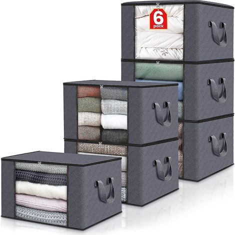 Set mit 6 faltbaren Aufbewahrungsbeuteln für Kleidung und Decken, Aufbewahrungsboxen zur Zimmerorganisation (grau) (1/5)