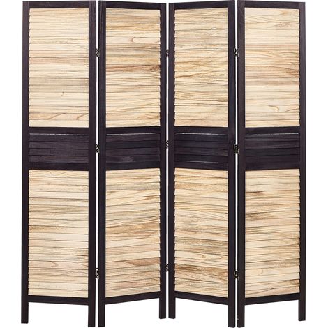 Biombo decorativo tradicional 4 paneles madera contrachapada paulownia plegable sala de estar dormitorio madera clara y marrón Brennerbad (1/5)