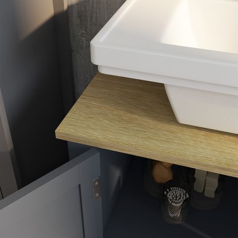 Meuble vasque 2 portes 60x30x60 cm gris, en MDF et panneaux de particules, avec étagère ajustable intérieure. (1/5)