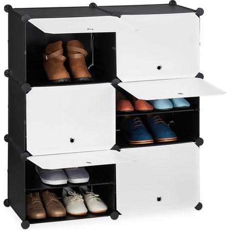 Relaxdays Scarpiera in Plastica, 12 Scomparti Chiusi, Ante, Scaffale Porta Scarpe, Componibile, 95x85x32 cm, Bianco/Nero, Ferro, 1 pz (1/5)
