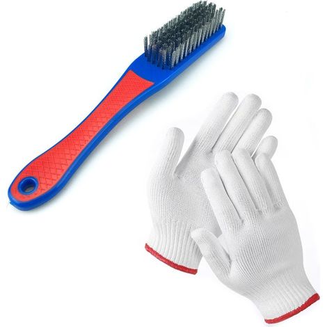 Brosse métallique en silicone + gants en fil de coton nylon Brosse métallique en silicone, brosse à outils, brosse pour le travail du bois, brosse pour lame de tronçonneuse, brosse pour tronçonneuse (1/5)