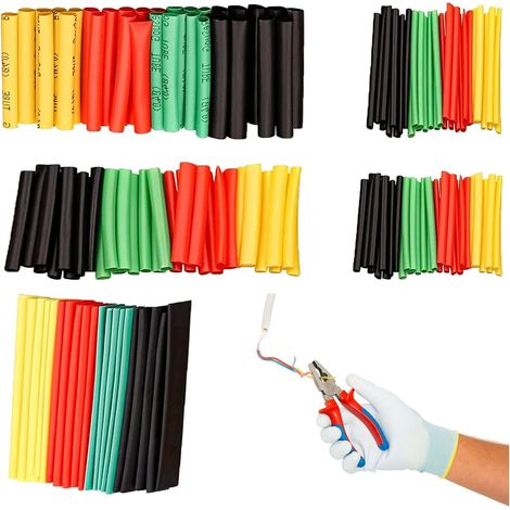 Kit de 328 gaines thermorétractables pour la protection des câbles électriques et mécaniques, 4 couleurs et 8 tailles. (1/5)