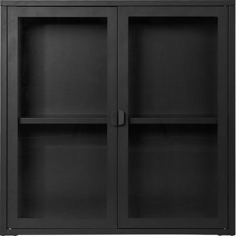 Brisbane Vitrinenschrank Wandhängend, 2 Glas Türen schwarz.
