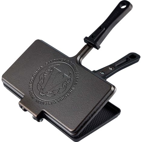 Victoria 33804 Presse Panini Fonte Assaisonné 27x14cm, Poêle à Sandwich Double Face, sans PFOA  Noir