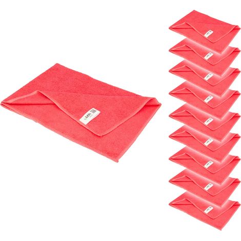 ULITH Clean-Basic Microfasertuch (10 Stück), 40 x 40 cm, Rot, 210 GSM, Robust, Langlebig, mit hoher Wasseraufnahme (1/3)