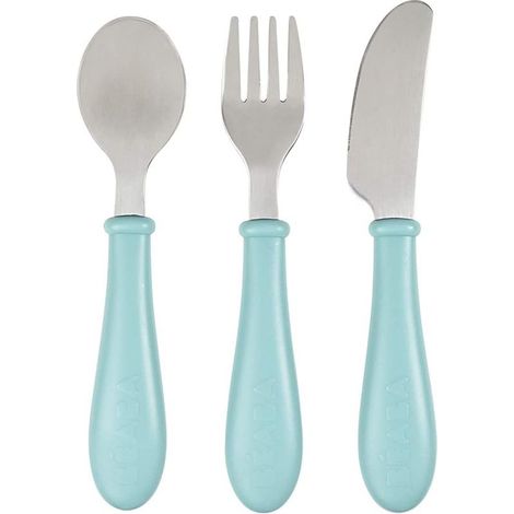 Set de 3 Couverts Enfant d'Apprentissage - Inox - 2ème Âge, Dès 12 mois - Prise en main facile pour Bébé, Airy Green (1/4)