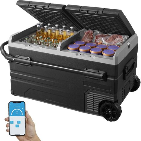 Réfrigérateur Portable à Compression 115 L, Mini Frigo de Voiture 12 V, Glacière à Double Zone -20 °C à 20 °C, avec Roues et Poignée, Congélateur Portable pour Camion Bateau Maison Camping (1/5)