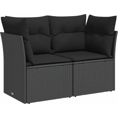Maison Exclusive - Canapé de jardin avec coussins 2 places en polyrotin noir (1/5)