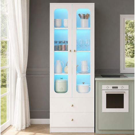 Armoire ouverte enfant 80x46x141,5 cm blanche et bois, 2 tiroirs - CHICFURN (1/5)