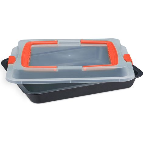 Plaque de cuisson 3 en 1 pour pâtisserie transportable 40,5 x 32,5 cm en acier au carbone noir (1/4)