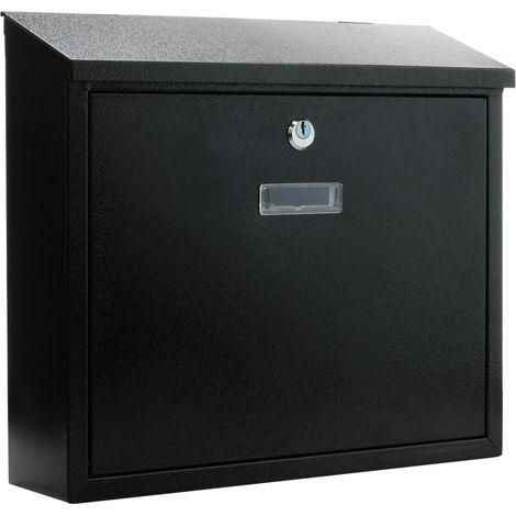 Boîte aux lettres métallique noire pour mur 350x90x320mm – Fente protégée avec couvercle – 4 trous de fixation inclus – (1/5)