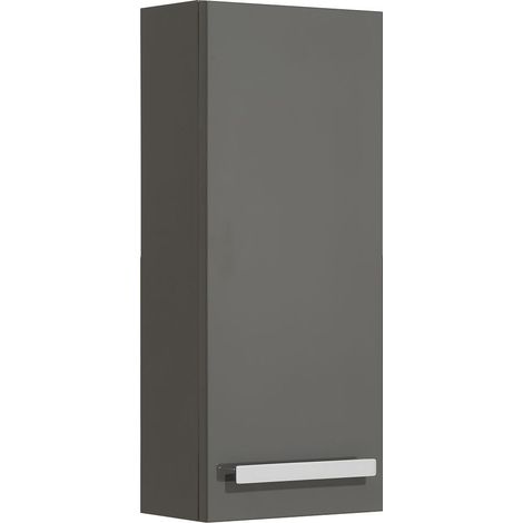 Badezimmer Hängeschrank FES-4005-66 in Hochglanz Lack Quarzgrau, mit Bogengriff Chrom - B/H/T: 30/70/17cm (1/3)