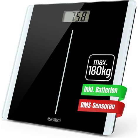 Pèse personne balance digitale noir 180kg 4 capteurs écran LCD verre trempé pèse-personne salle de bains poids