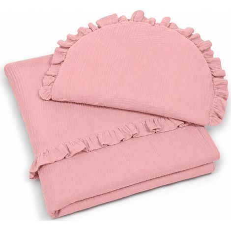Trapunta con imbottitura e cuscino piatto con volant in mussola - set da 2 pezzi, rosa (1/5)