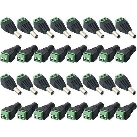 FULARR® 32Pcs Professionnel 12V DC Connecteur (5.5 X 2.1mm), DC Power Jack Adaptateur Vis Borne Connecteur, 16 Paire 2 Broches Mâle Prise & Femelle Jack Kit, pour CCTV Caméra LED Bande (1/5)
