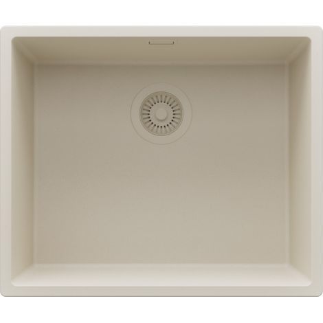 PRIMAGRAN Evier Sous Plan 56x47cm,Evier en Granit 1 bac + Kit de Vidage, Évier au meuble 60cm - London, Beige (1/5)
