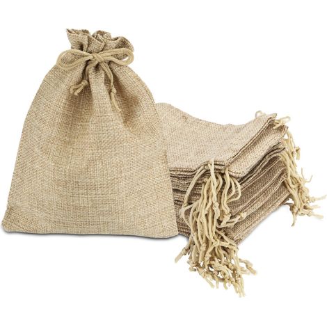 Sac en Toile de Jute 17x23cm Pochon Tissu 15 Pièces Pochon Dragees avec Cordon Sac Toile de Jute Réutilisable Idéal pour Rangement Bijoux Sachet Mariage DIY Décoration Fête Communion Cosmétiques (1/5)