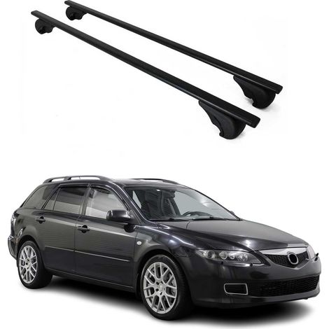 OMAC Barres de toit pour Mazda6 mk1 2002-2008 – TÜV / DIN 75302:2019 – Antivol inclus – Charge max 75 kg – 2 barres Noir (1/4)