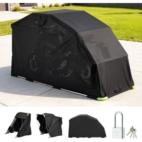 Abri Moto 279x109,5x160 cm Garage Moto Tissu Oxford 600D Tente Garage Rabattable Abri de Rangement Extérieur Toutes Saisons Housse à Revêtement PVC avec Serrure, Fenêtres de Ventilation, Noir