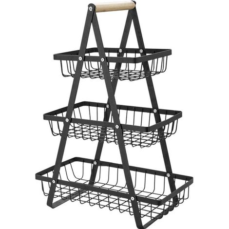 RHG Porte-fruits à 3 Niveaux Panier de Fruits et Legumes Détachable Panier à Pain Porte-légumes Corbeille à Fruits, Panier pour Fruits Légumes Snacks Panier Rangement Cuisine Maison Bureau