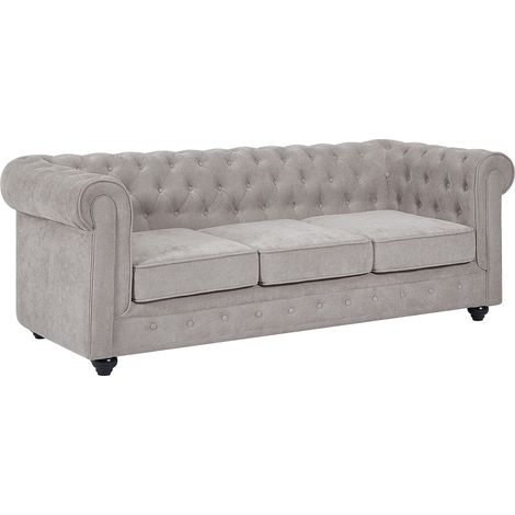 Divano 3 posti in tessuto grigio CHESTERFIELD