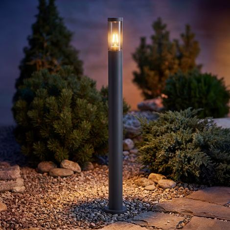 Paletto luminoso da esterno lampade da giardino antracite IP44, lampada da terra patio balcone, acciaio inox fumè, 1x attacco E27, DxH 12,7x110cm (1/5)