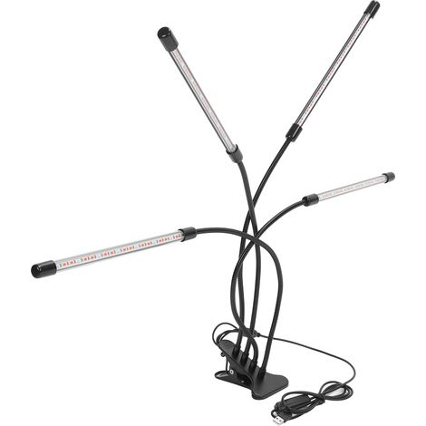 Lampe de culture LED à 4 têtes avec minuterie et pince, spectre complet rouge/bleu, flexible, 40 W (1/5)