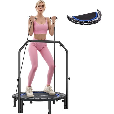 Trampoline Pliable 102 cm avec Poignée Réglable en Acier pour Entraînement Corps et Jambes Couleur Bleu Noir (1/5)