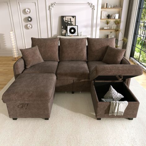 Canapé d'angle multifonctionnel en forme de U (3 places) – Canapé rembourré avec rangement – Comprend des tiroirs et un pouf de rangement – Ensemble de canapés modulable