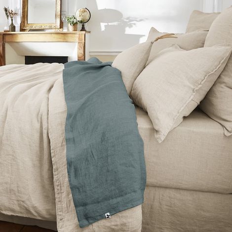 MARGAUX - Drap Plat 270x300cm Lin Lavé Coloris Ardoise (1/2)