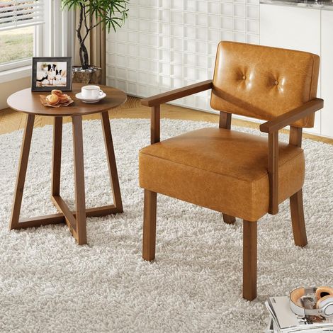 Lounge-Sessel aus PU-Leder mit Holzbeinen, braun, Mid-Century Design (1/5)